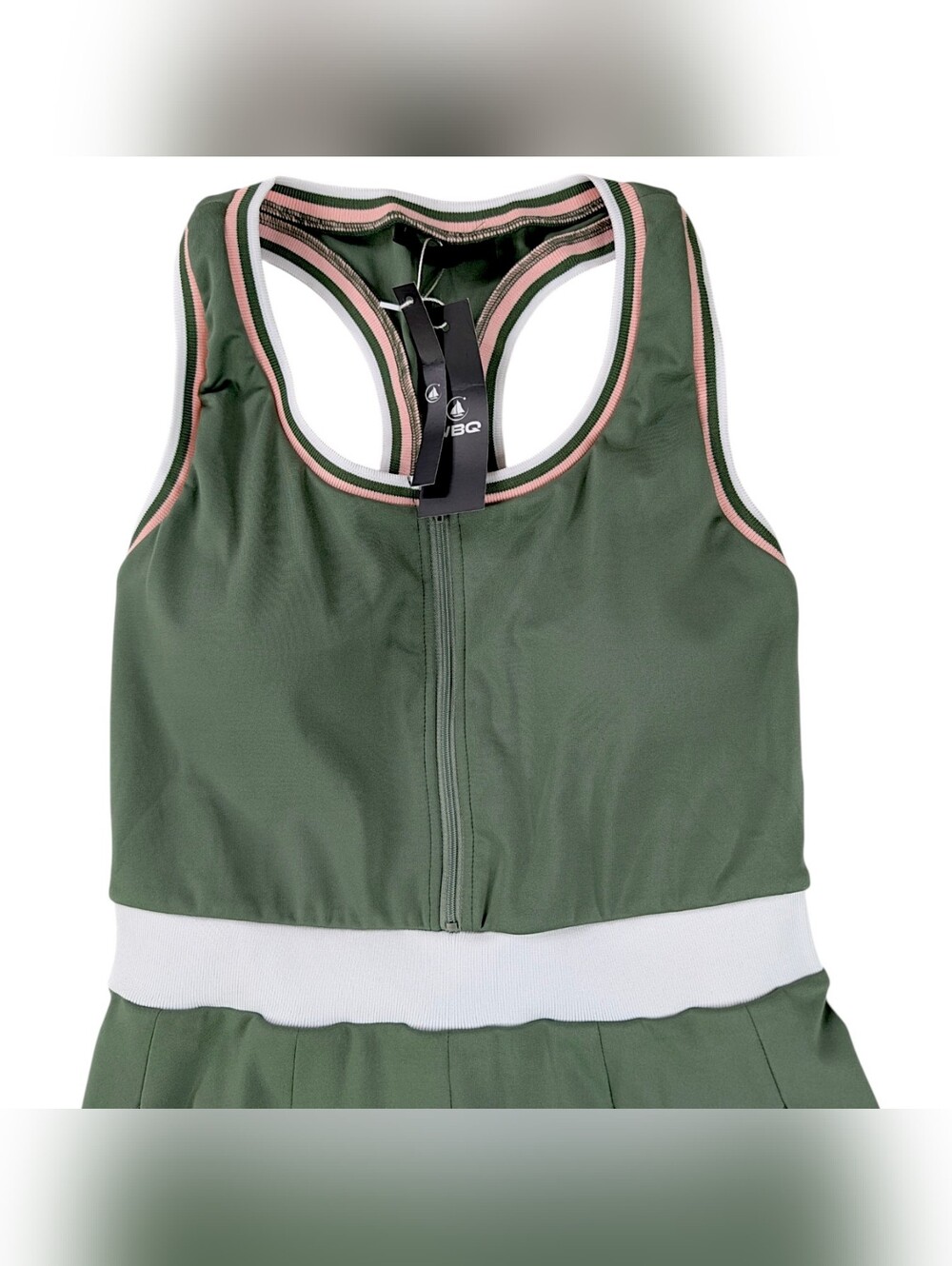 NEW Tennis Dress Medium Womens Green Pink 1/4 Zip Racerback Athletic Sleeveless - Picture 4 of 12